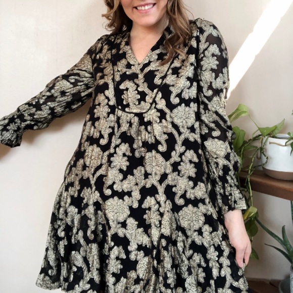 Anthropologie Black and Gold Pleated Tunic Dress - Picture 8 of 8